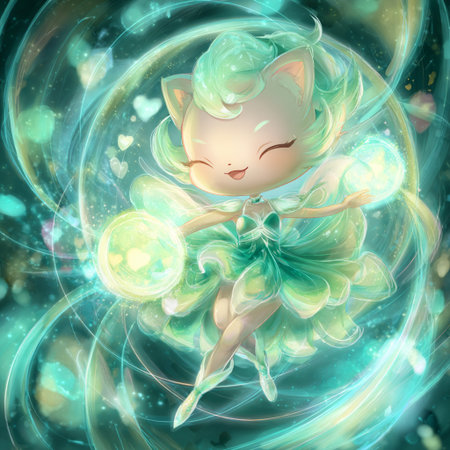 Cute fairy on abstract background. Fantasy illustration. Digital painting.の素材