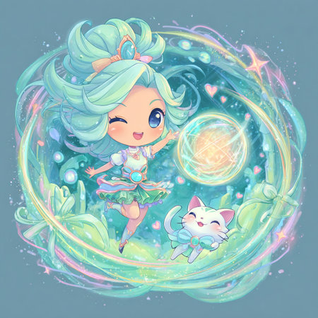 Cute cartoon mermaid in a magic ball. Vector illustration.の素材