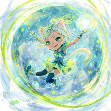 Fairy-tale girl flying on a background of the planet.の素材