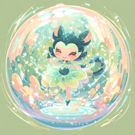 Vector illustration of a cute little green fairy in a magic forest.の素材