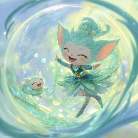Fairy and cat in the magic ball. 3D illustrations.の素材