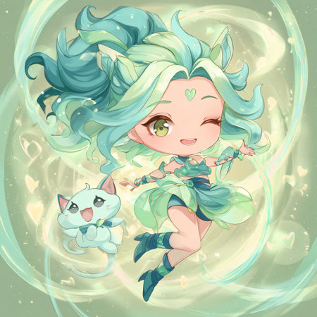 Cute little fairy with cat. Vector illustration for your design.の素材