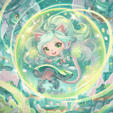 Illustration of a cute fairy in a magic forest with a magic wandの素材