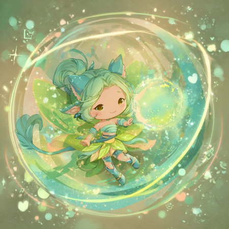 Cute little green fairy sitting on the planet. Vector illustration.の素材