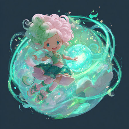 Illustration of a little mermaid sitting on the planet in spaceの素材