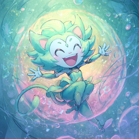 Fantasy illustration of a cute cartoon dragon flying in the space.の素材