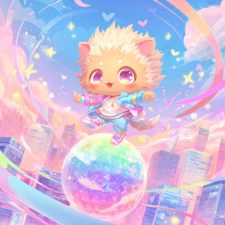 Cute little hedgehog flying on the planet. Vector illustration.の素材