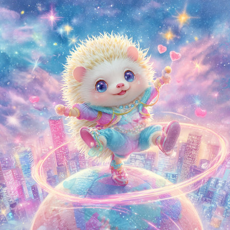 Hedgehog on the planet. 3D illustrations. Fairy tale.の素材
