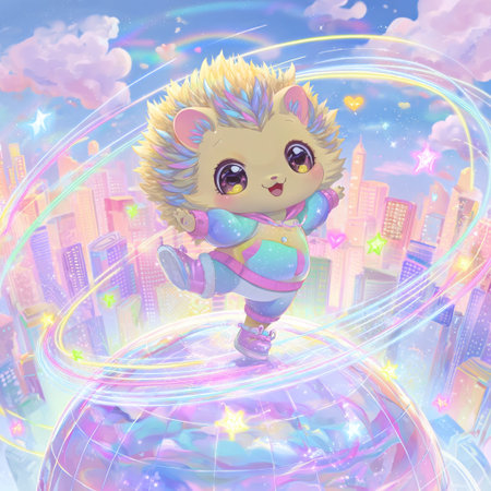 Cute cartoon hedgehog on the globe. Illustration for children.の素材