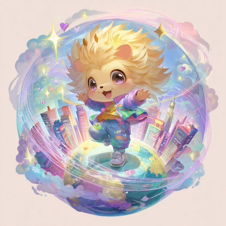 boy on the planet in the starry sky, illustration in vector formatの素材