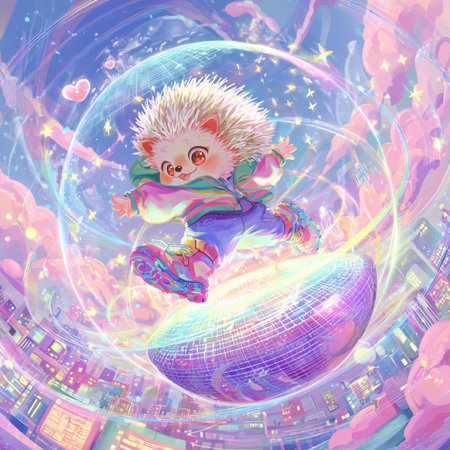 Cute little hedgehog in the outer space. Vector illustration.の素材