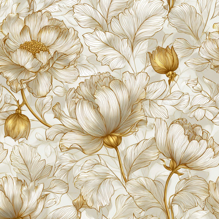 Seamless pattern with peony flowers. Hand drawn vector illustration.の素材