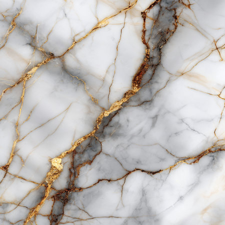 White marble texture with gold veins. Seamless square background, tile ready.の素材