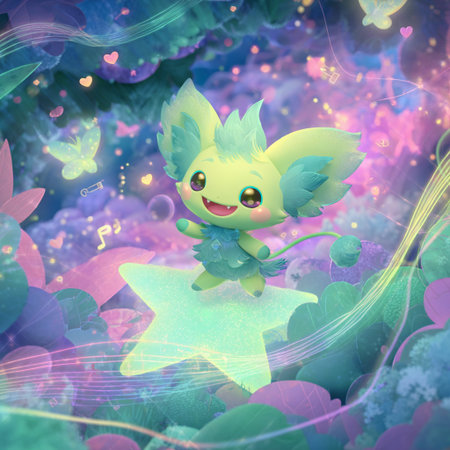 Fairy on a star in the night forest. 3d renderの素材