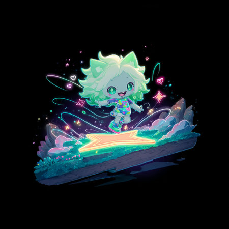 Cute little mermaid with magic wand. Vector illustration on black background.の素材