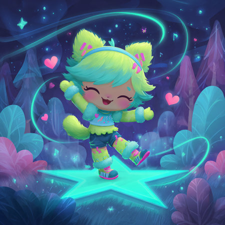 Cute cartoon girl in magic forest. Vector illustration for children.の素材