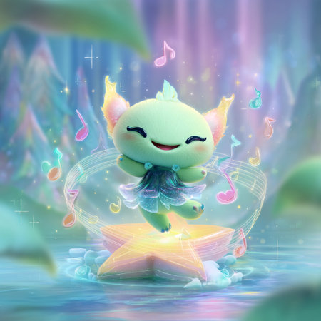 3d illustration of a little alien sitting on a lotus flowerの素材