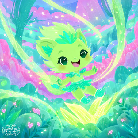 Cute cartoon alien in the jungle. Vector illustration for your designの素材