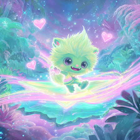 Cute kawaii monster in the jungle. Fantasy illustration.の素材