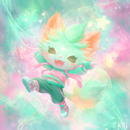 Cute unicorn on abstract colorful background. Fantasy illustration. Digital painting.の素材