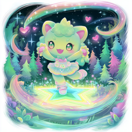 Kawaii fairy tale unicorn in the forest. Vector illustration.の素材