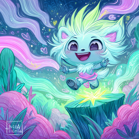 Cute cartoon hedgehog in the magic forest. Vector illustration.の素材