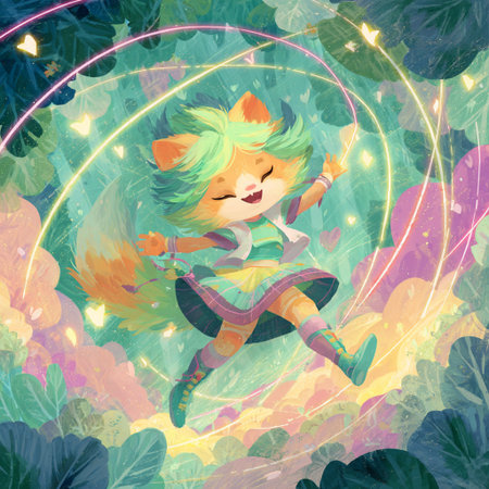 Cute cartoon girl flying in the forest. Fairy tale illustration.の素材