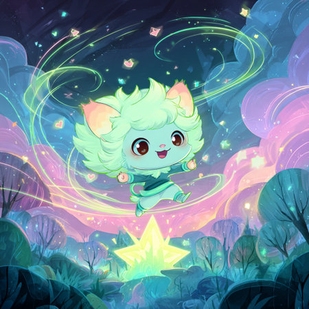 cartoon scene with happy unicorn in the forest - illustration for childrenの素材