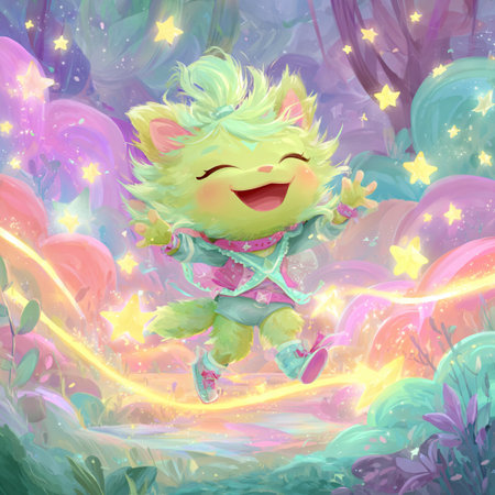 cartoon scene with fairy forest with rainbow effect - illustration for childrenの素材