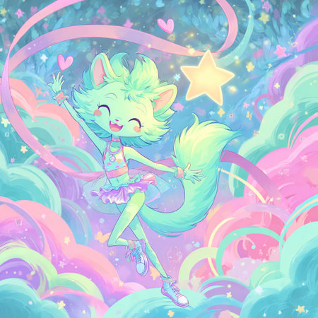 Cute cartoon unicorn on a background of a rainbow with stars.の素材