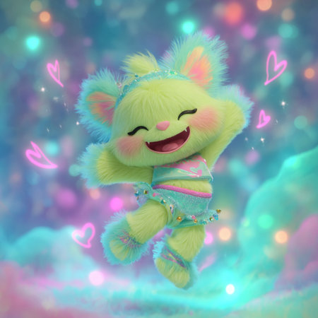 3D rendering of a cute teddy bear on a fairy tale backgroundの素材