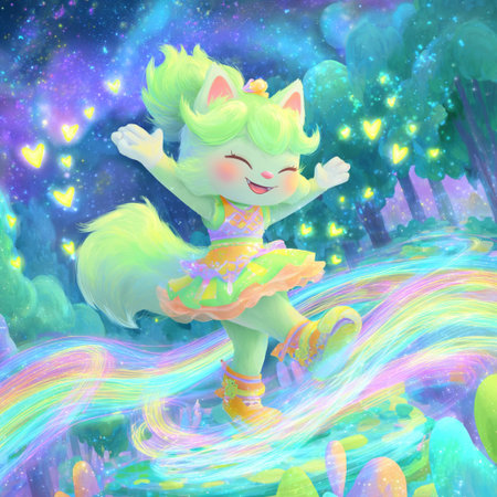 cartoon scene with fairy in the forest with rainbow - illustration for childrenの素材