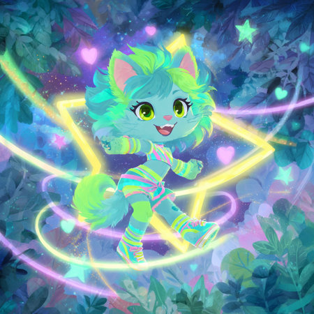 Fairy cat with magic wand on the background of the night skyの素材