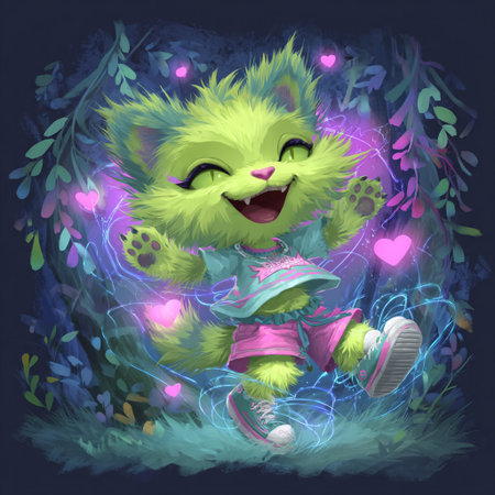 Funny cat in the forest. Vector illustration for your design.の素材