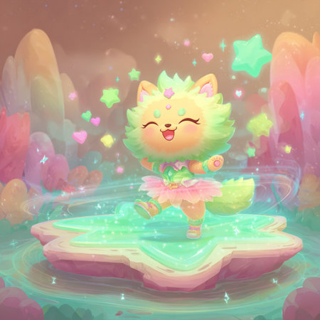 Cute cartoon fox in a fairy forest. Illustration for childrenの素材