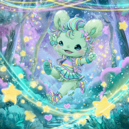 Cute cartoon unicorn in the night forest, illustration for children.の素材