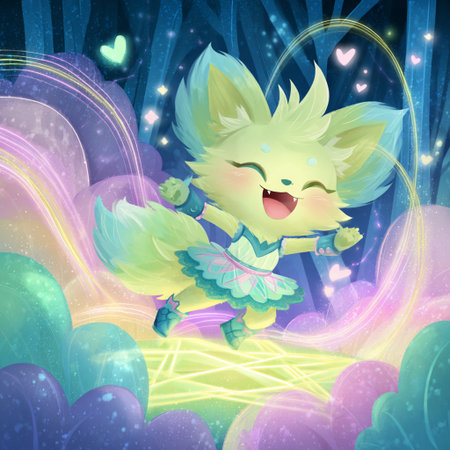 Cute cartoon angel flying in the night forest. Vector illustration.の素材