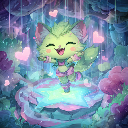 Illustration of a cute little green fairy in the magic forest.の素材