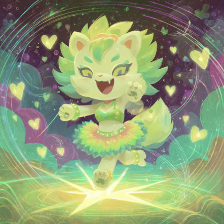 Cute lion dancing in the magic forest. Fairy tale illustration.の素材