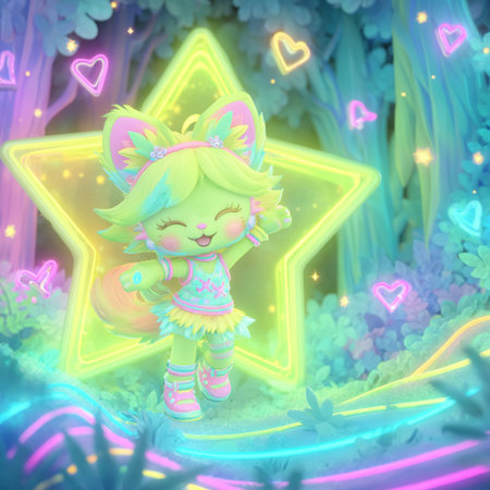 3d illustration of a magic fairy in a star-shaped forestの素材