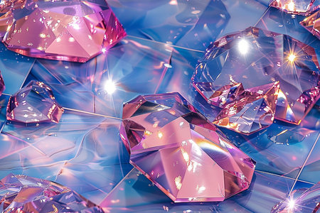 close up of broken crystal on blue background. 3d render illustrationの素材