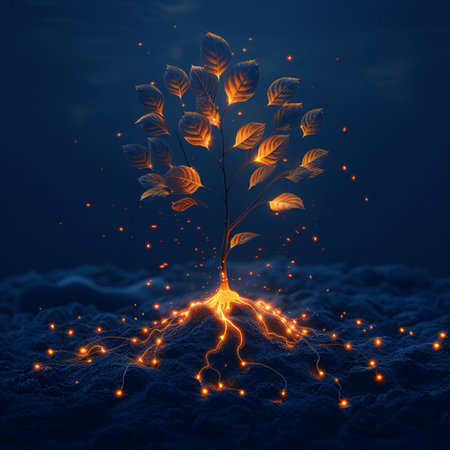 3d render, abstract tree with lightning, concept of ecology and environmentの素材