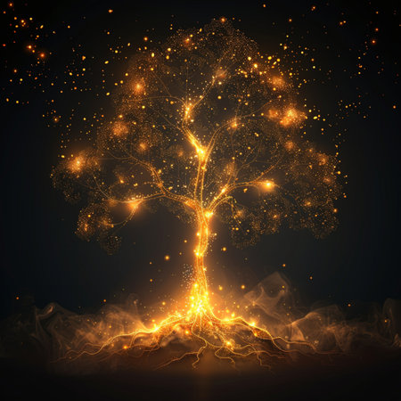 Magic glowing tree on dark background. Vector illustration. Eps 10.の素材