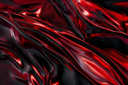 Red satin fabric with folds as background. 3d render illustrationの素材
