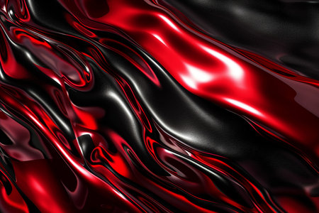 Red and black metallic wavy liquid background. 3d render illustrationの素材