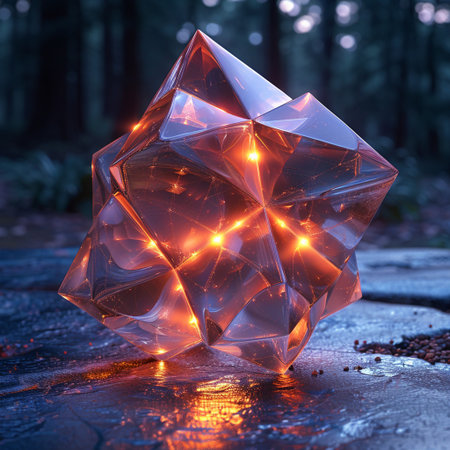 Fractal 3D Illustration of a Glowing Crystal Cubeの素材
