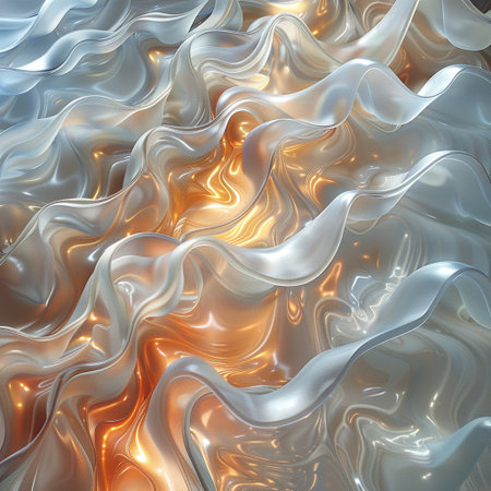 3d rendering of abstract wavy metallic background with some smooth lines in itの素材