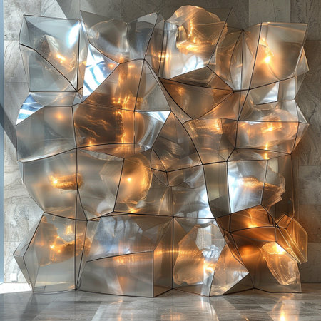 3d rendering of abstract geometric shape made of golden and silver metalの素材