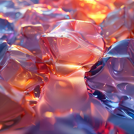 abstract background of red, orange and blue crystal close-upの素材