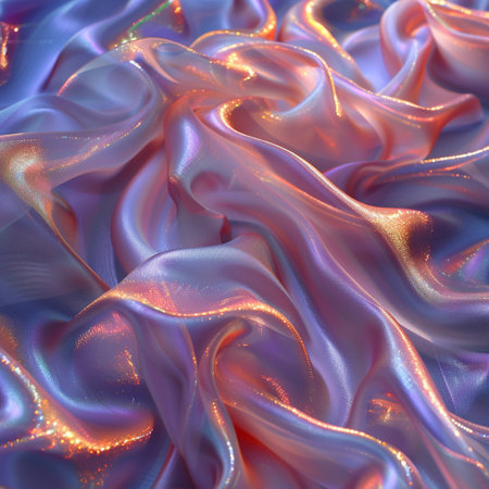 Luxury satin fabric background with glowing lines. 3d render illustrationの素材